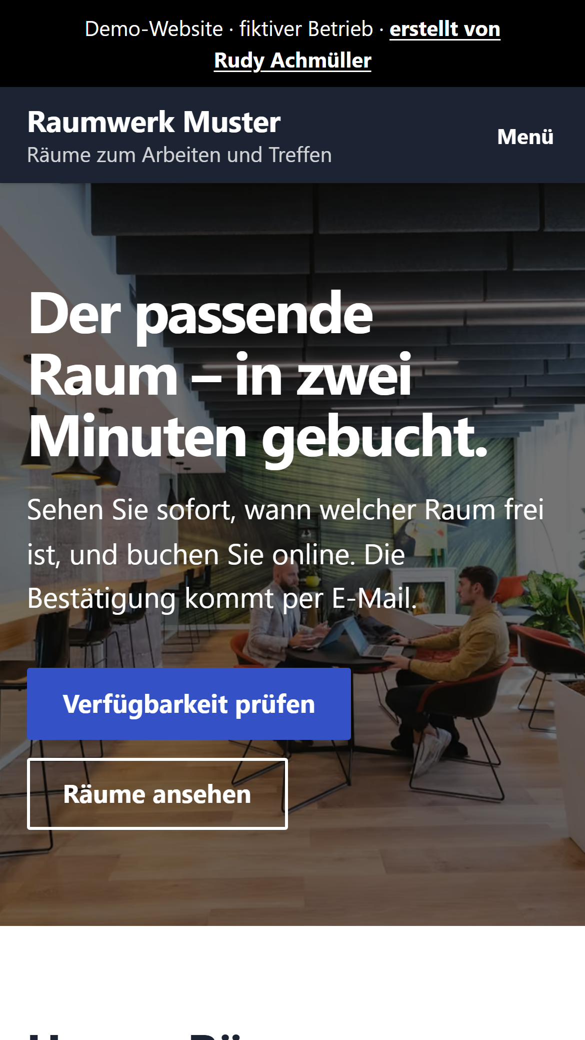 Startseite des Prototyps Raumwerk Muster auf dem Handy